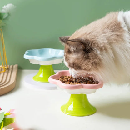 Ceramic Flower Cat Bowl – Pretty, Practical, and Kind to Necks